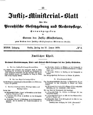 Justiz-Ministerialblatt für die preußische Gesetzgebung und Rechtspflege Freitag 21. Januar 1870