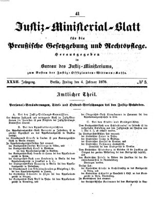 Justiz-Ministerialblatt für die preußische Gesetzgebung und Rechtspflege Freitag 4. Februar 1870