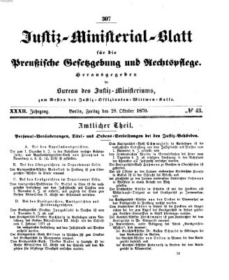 Justiz-Ministerialblatt für die preußische Gesetzgebung und Rechtspflege Freitag 28. Oktober 1870