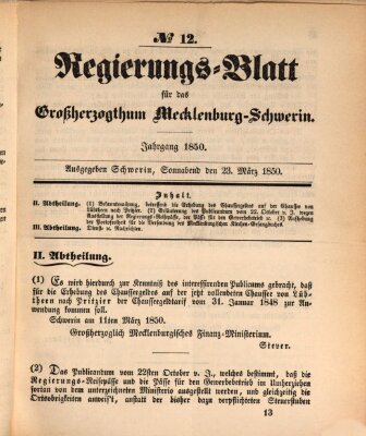 Regierungsblatt für Mecklenburg-Schwerin (Großherzoglich-Mecklenburg-Schwerinsches officielles Wochenblatt) Samstag 23. März 1850