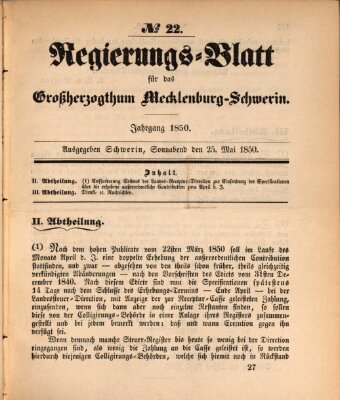 Regierungsblatt für Mecklenburg-Schwerin (Großherzoglich-Mecklenburg-Schwerinsches officielles Wochenblatt) Samstag 25. Mai 1850