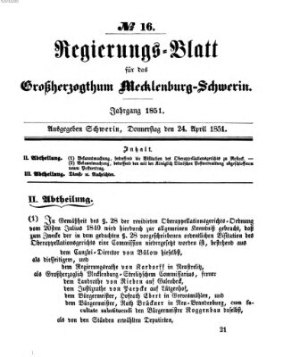 Regierungsblatt für Mecklenburg-Schwerin (Großherzoglich-Mecklenburg-Schwerinsches officielles Wochenblatt) Donnerstag 24. April 1851