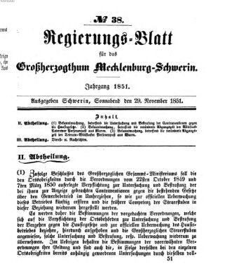 Regierungsblatt für Mecklenburg-Schwerin (Großherzoglich-Mecklenburg-Schwerinsches officielles Wochenblatt) Samstag 29. November 1851