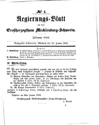 Regierungsblatt für Mecklenburg-Schwerin (Großherzoglich-Mecklenburg-Schwerinsches officielles Wochenblatt) Mittwoch 19. Januar 1853