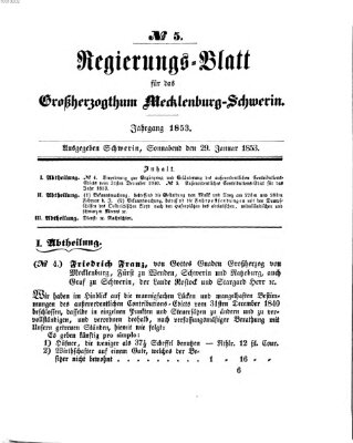 Regierungsblatt für Mecklenburg-Schwerin (Großherzoglich-Mecklenburg-Schwerinsches officielles Wochenblatt) Samstag 29. Januar 1853