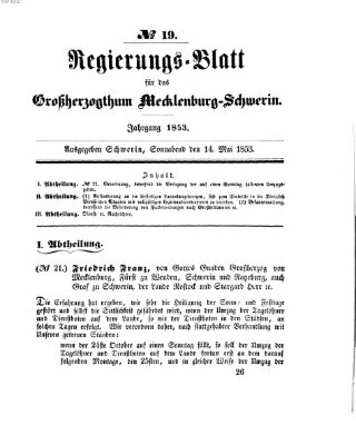 Regierungsblatt für Mecklenburg-Schwerin (Großherzoglich-Mecklenburg-Schwerinsches officielles Wochenblatt) Samstag 14. Mai 1853