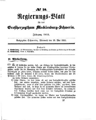 Regierungsblatt für Mecklenburg-Schwerin (Großherzoglich-Mecklenburg-Schwerinsches officielles Wochenblatt) Mittwoch 18. Mai 1853