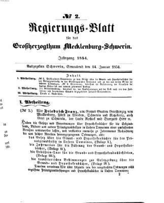 Regierungsblatt für Mecklenburg-Schwerin (Großherzoglich-Mecklenburg-Schwerinsches officielles Wochenblatt) Samstag 14. Januar 1854