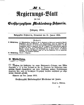 Regierungsblatt für Mecklenburg-Schwerin (Großherzoglich-Mecklenburg-Schwerinsches officielles Wochenblatt) Samstag 21. Januar 1854