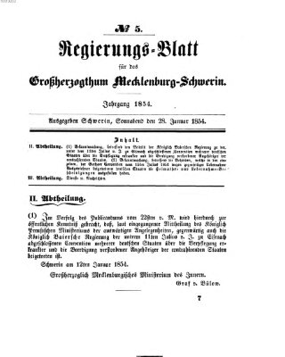 Regierungsblatt für Mecklenburg-Schwerin (Großherzoglich-Mecklenburg-Schwerinsches officielles Wochenblatt) Samstag 28. Januar 1854