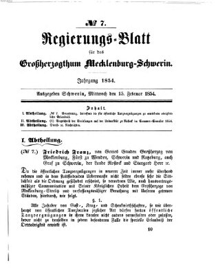 Regierungsblatt für Mecklenburg-Schwerin (Großherzoglich-Mecklenburg-Schwerinsches officielles Wochenblatt) Sonntag 15. Januar 1854