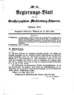 Regierungsblatt für Mecklenburg-Schwerin (Großherzoglich-Mecklenburg-Schwerinsches officielles Wochenblatt) Mittwoch 12. April 1854