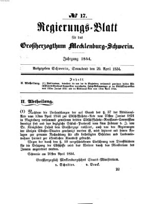 Regierungsblatt für Mecklenburg-Schwerin (Großherzoglich-Mecklenburg-Schwerinsches officielles Wochenblatt) Samstag 29. April 1854