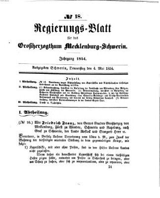 Regierungsblatt für Mecklenburg-Schwerin (Großherzoglich-Mecklenburg-Schwerinsches officielles Wochenblatt) Donnerstag 4. Mai 1854