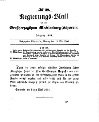 Regierungsblatt für Mecklenburg-Schwerin (Großherzoglich-Mecklenburg-Schwerinsches officielles Wochenblatt) Montag 15. Mai 1854