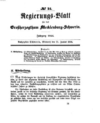 Regierungsblatt für Mecklenburg-Schwerin (Großherzoglich-Mecklenburg-Schwerinsches officielles Wochenblatt) Mittwoch 21. Juni 1854