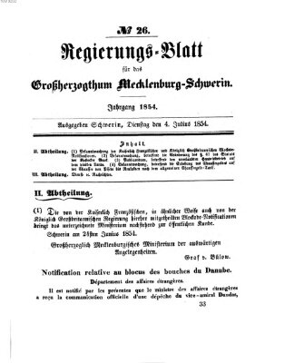 Regierungsblatt für Mecklenburg-Schwerin (Großherzoglich-Mecklenburg-Schwerinsches officielles Wochenblatt) Dienstag 4. Juli 1854