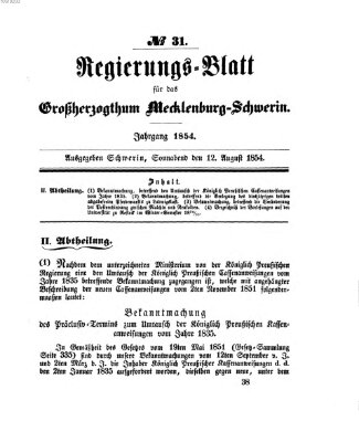 Regierungsblatt für Mecklenburg-Schwerin (Großherzoglich-Mecklenburg-Schwerinsches officielles Wochenblatt) Samstag 12. August 1854