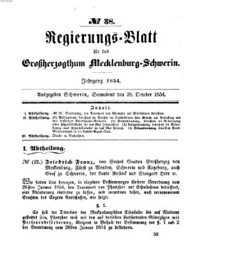 Regierungsblatt für Mecklenburg-Schwerin (Großherzoglich-Mecklenburg-Schwerinsches officielles Wochenblatt) Samstag 28. Oktober 1854