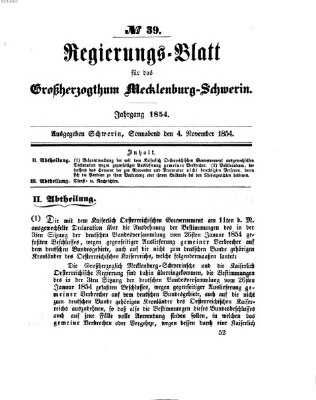 Regierungsblatt für Mecklenburg-Schwerin (Großherzoglich-Mecklenburg-Schwerinsches officielles Wochenblatt) Samstag 4. November 1854