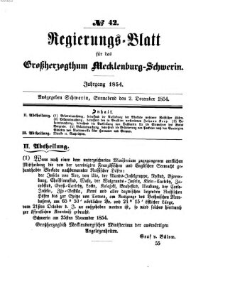 Regierungsblatt für Mecklenburg-Schwerin (Großherzoglich-Mecklenburg-Schwerinsches officielles Wochenblatt) Samstag 2. Dezember 1854