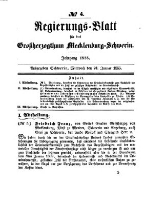 Regierungsblatt für Mecklenburg-Schwerin (Großherzoglich-Mecklenburg-Schwerinsches officielles Wochenblatt) Mittwoch 24. Januar 1855