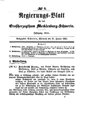 Regierungsblatt für Mecklenburg-Schwerin (Großherzoglich-Mecklenburg-Schwerinsches officielles Wochenblatt) Mittwoch 31. Januar 1855