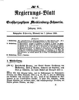 Regierungsblatt für Mecklenburg-Schwerin (Großherzoglich-Mecklenburg-Schwerinsches officielles Wochenblatt) Mittwoch 7. Februar 1855