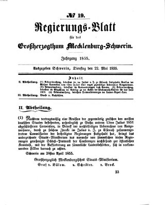 Regierungsblatt für Mecklenburg-Schwerin (Großherzoglich-Mecklenburg-Schwerinsches officielles Wochenblatt) Dienstag 22. Mai 1855