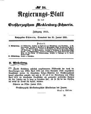 Regierungsblatt für Mecklenburg-Schwerin (Großherzoglich-Mecklenburg-Schwerinsches officielles Wochenblatt) Samstag 30. Juni 1855