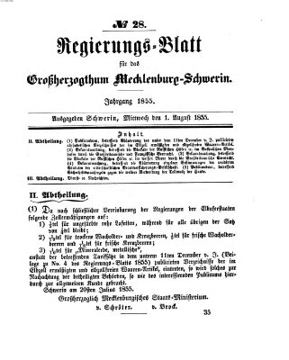 Regierungsblatt für Mecklenburg-Schwerin (Großherzoglich-Mecklenburg-Schwerinsches officielles Wochenblatt) Mittwoch 1. August 1855