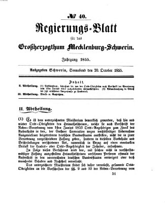 Regierungsblatt für Mecklenburg-Schwerin (Großherzoglich-Mecklenburg-Schwerinsches officielles Wochenblatt) Samstag 20. Oktober 1855