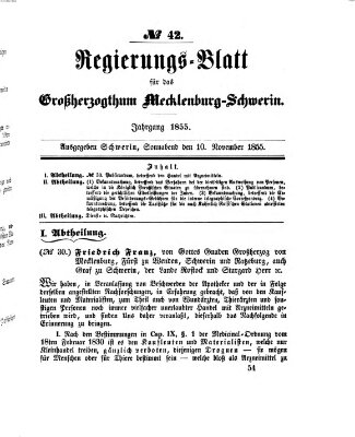 Regierungsblatt für Mecklenburg-Schwerin (Großherzoglich-Mecklenburg-Schwerinsches officielles Wochenblatt) Samstag 10. November 1855