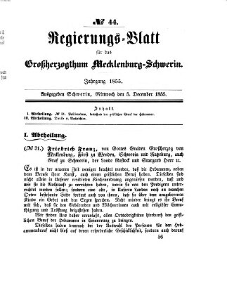 Regierungsblatt für Mecklenburg-Schwerin (Großherzoglich-Mecklenburg-Schwerinsches officielles Wochenblatt) Mittwoch 5. Dezember 1855