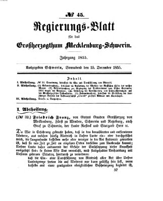 Regierungsblatt für Mecklenburg-Schwerin (Großherzoglich-Mecklenburg-Schwerinsches officielles Wochenblatt) Samstag 15. Dezember 1855