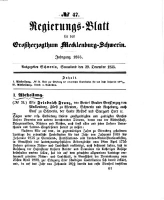 Regierungsblatt für Mecklenburg-Schwerin (Großherzoglich-Mecklenburg-Schwerinsches officielles Wochenblatt) Samstag 29. Dezember 1855