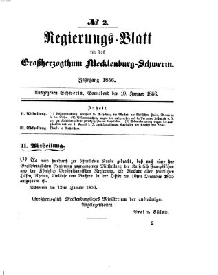 Regierungsblatt für Mecklenburg-Schwerin (Großherzoglich-Mecklenburg-Schwerinsches officielles Wochenblatt) Samstag 19. Januar 1856