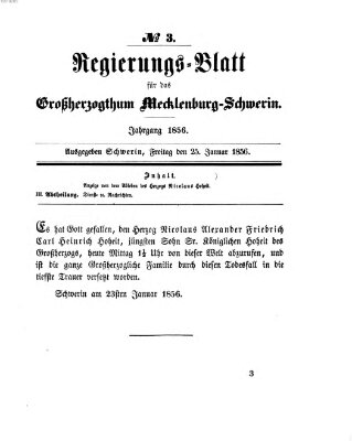 Regierungsblatt für Mecklenburg-Schwerin (Großherzoglich-Mecklenburg-Schwerinsches officielles Wochenblatt) Freitag 25. Januar 1856