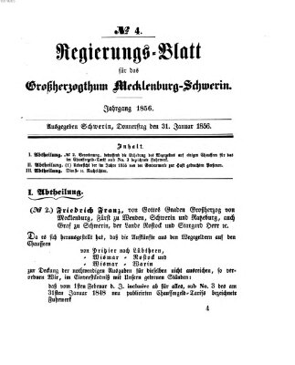 Regierungsblatt für Mecklenburg-Schwerin (Großherzoglich-Mecklenburg-Schwerinsches officielles Wochenblatt) Donnerstag 31. Januar 1856