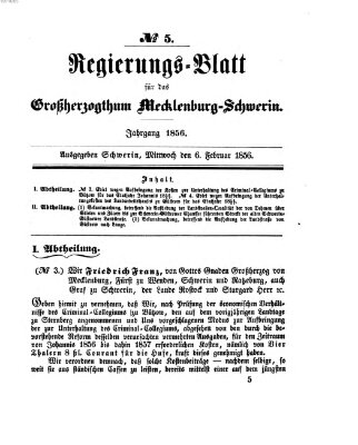 Regierungsblatt für Mecklenburg-Schwerin (Großherzoglich-Mecklenburg-Schwerinsches officielles Wochenblatt) Mittwoch 6. Februar 1856