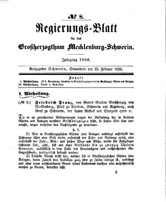 Regierungsblatt für Mecklenburg-Schwerin (Großherzoglich-Mecklenburg-Schwerinsches officielles Wochenblatt) Samstag 23. Februar 1856