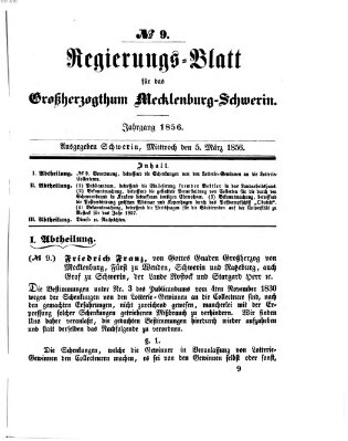 Regierungsblatt für Mecklenburg-Schwerin (Großherzoglich-Mecklenburg-Schwerinsches officielles Wochenblatt) Mittwoch 5. März 1856