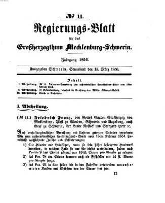 Regierungsblatt für Mecklenburg-Schwerin (Großherzoglich-Mecklenburg-Schwerinsches officielles Wochenblatt) Samstag 15. März 1856