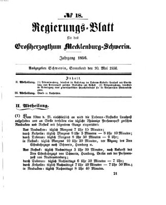 Regierungsblatt für Mecklenburg-Schwerin (Großherzoglich-Mecklenburg-Schwerinsches officielles Wochenblatt) Samstag 10. Mai 1856