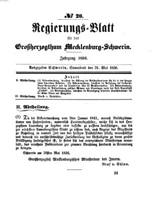 Regierungsblatt für Mecklenburg-Schwerin (Großherzoglich-Mecklenburg-Schwerinsches officielles Wochenblatt) Samstag 31. Mai 1856