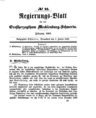 Regierungsblatt für Mecklenburg-Schwerin (Großherzoglich-Mecklenburg-Schwerinsches officielles Wochenblatt) Samstag 5. Juli 1856