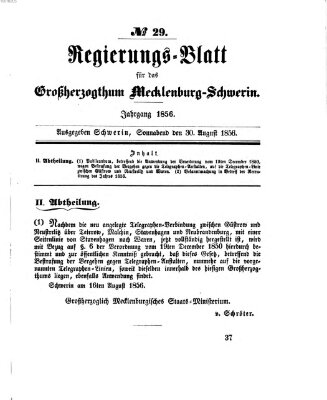 Regierungsblatt für Mecklenburg-Schwerin (Großherzoglich-Mecklenburg-Schwerinsches officielles Wochenblatt) Samstag 30. August 1856