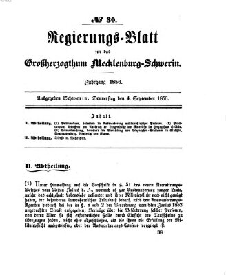 Regierungsblatt für Mecklenburg-Schwerin (Großherzoglich-Mecklenburg-Schwerinsches officielles Wochenblatt) Donnerstag 4. September 1856