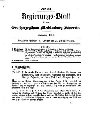 Regierungsblatt für Mecklenburg-Schwerin (Großherzoglich-Mecklenburg-Schwerinsches officielles Wochenblatt) Dienstag 23. September 1856