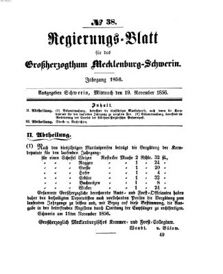 Regierungsblatt für Mecklenburg-Schwerin (Großherzoglich-Mecklenburg-Schwerinsches officielles Wochenblatt) Mittwoch 19. November 1856